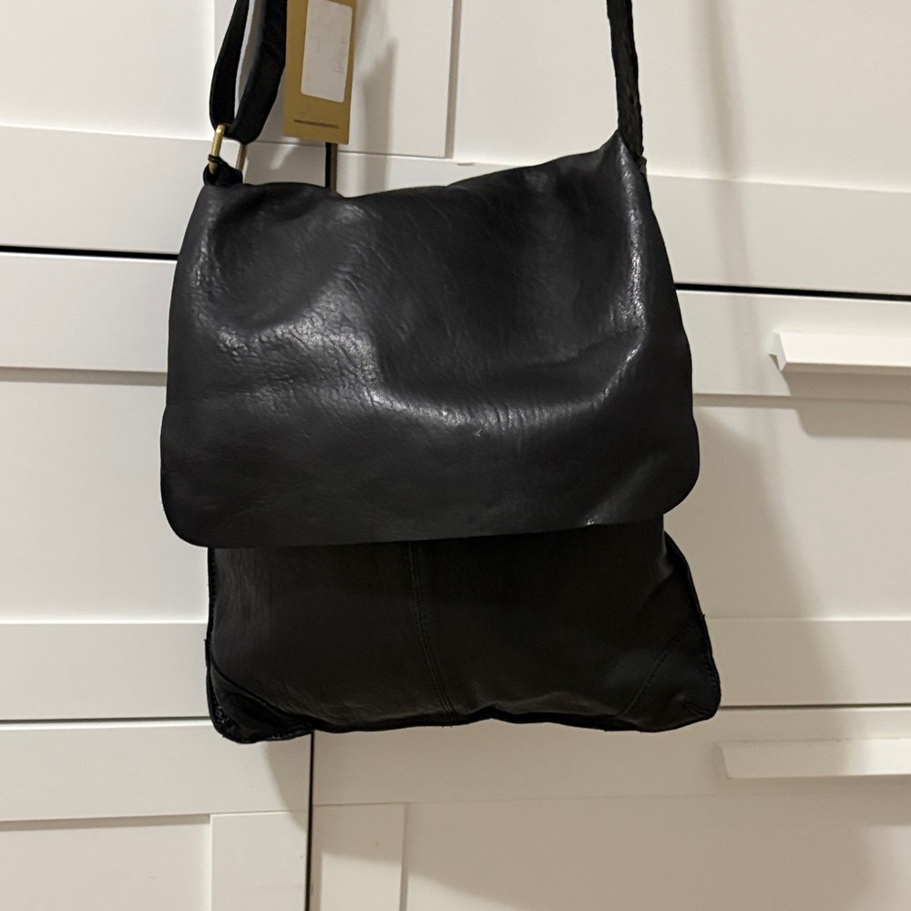 New Maxon Italian Black Leather Crossbody Bag